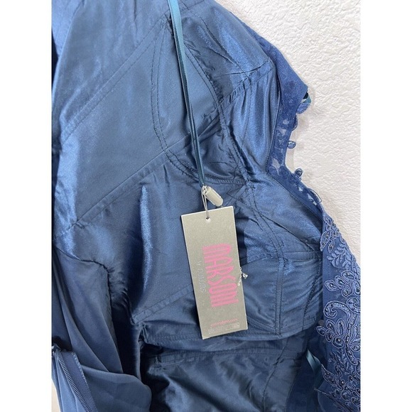 Marsoni By Colors Peacock Blue Lace Appliqué Evening Gown Size 4 Formal M237 - Picture 9 of 10